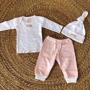 New 6 Mo Tiny‎ Bundles 3Pc Pink Rosebuds Hat T-shirt Pants Infant Baby Roses